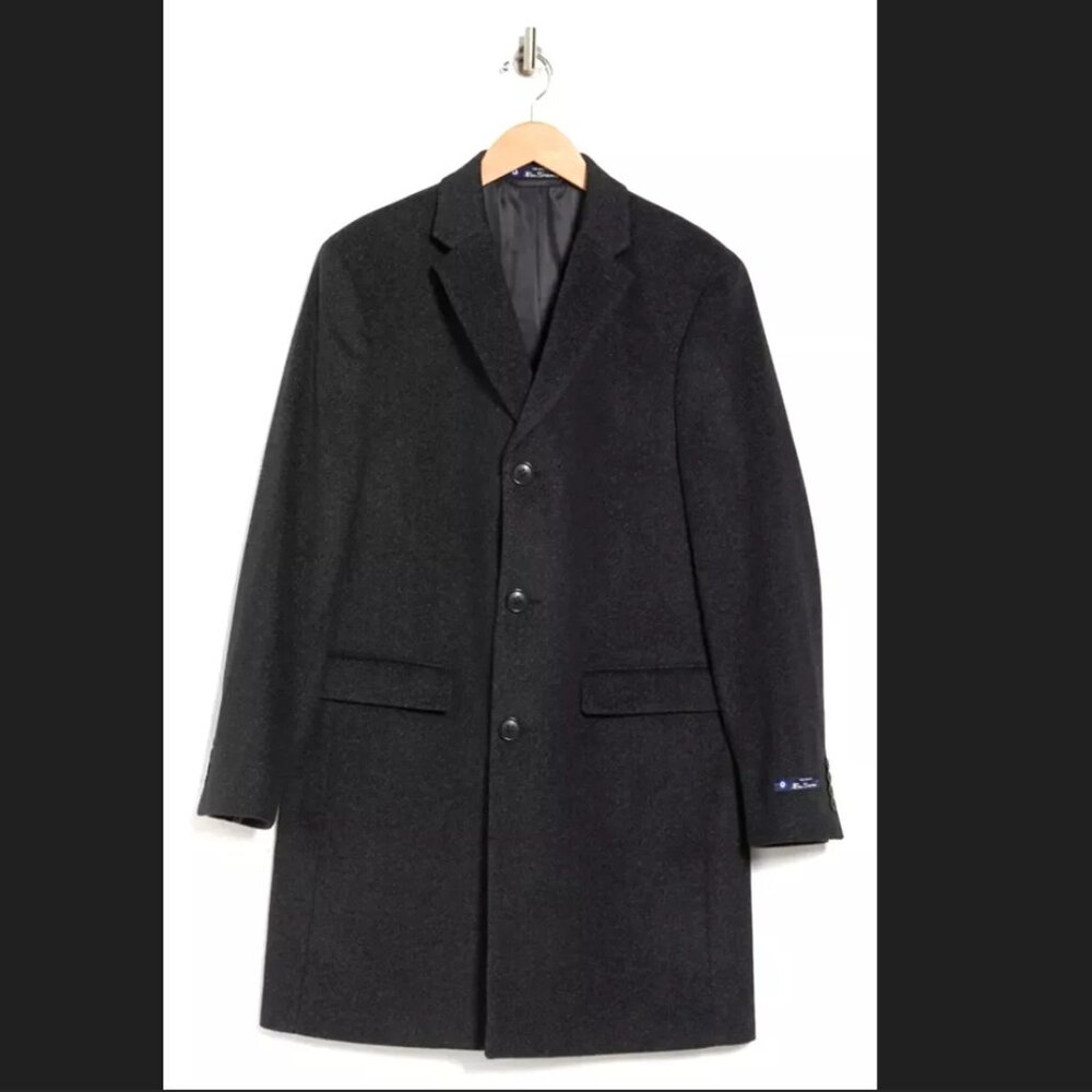 50R NWOT Ben Sherman Port Longline Wool Blend Coat in Charcoal/Black